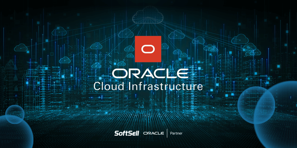 Imagem database com o emblema da Oracle Cloud Infrastructure e a parceria SoftSell.